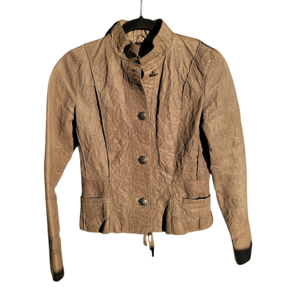 Wilson's Leathers Women's Taupe Genuine Crinkle Leather Jacket